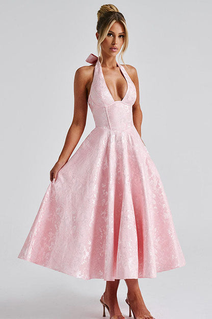 V-Neck Halterneck Maxi Wedding Guest Dress for Women