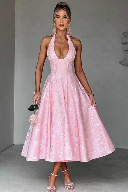 V-Neck Halterneck Maxi Wedding Guest Dress for Women
