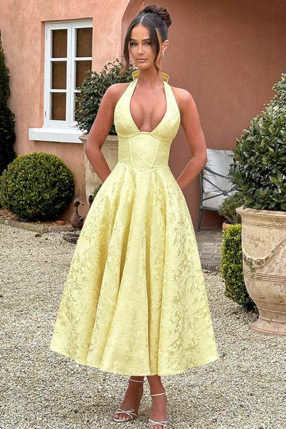 V-Neck Halterneck Maxi Wedding Guest Dress for Women