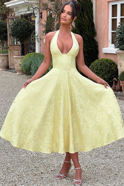 V-Neck Halterneck Maxi Wedding Guest Dress for Women