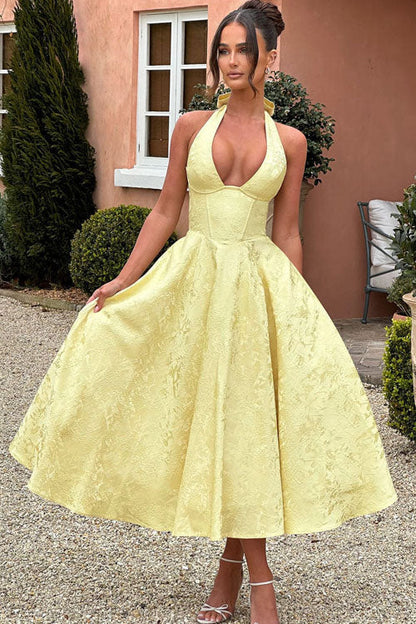 V-Neck Halterneck Maxi Wedding Guest Dress for Women