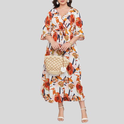 Plus Size Floral Belted Dress