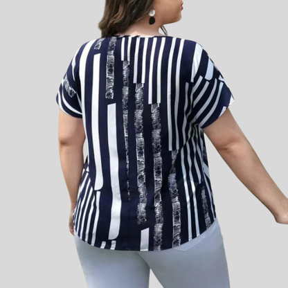 Striped Notch Plus Size Blouse