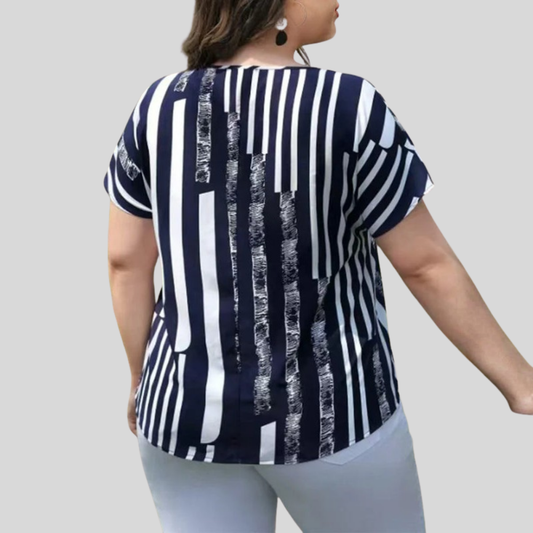 Striped Notch Plus Size Blouse
