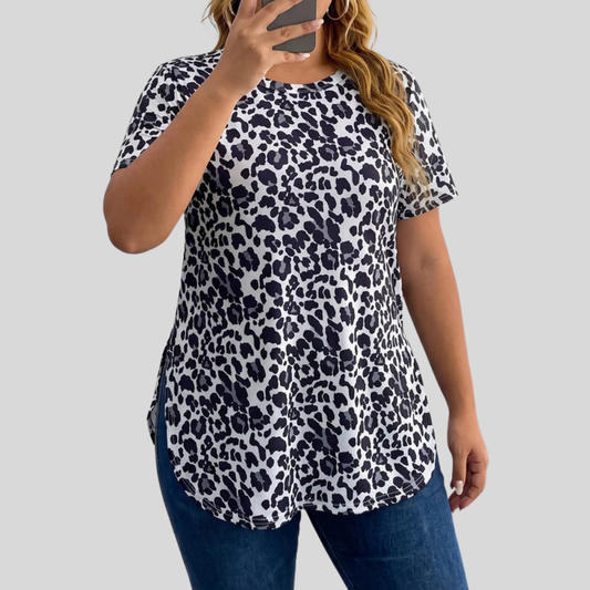 Plus Size Leopard Slit Shirt