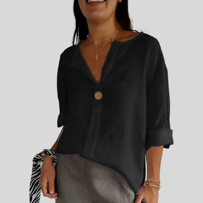Casual Linen V Neck Blouse
