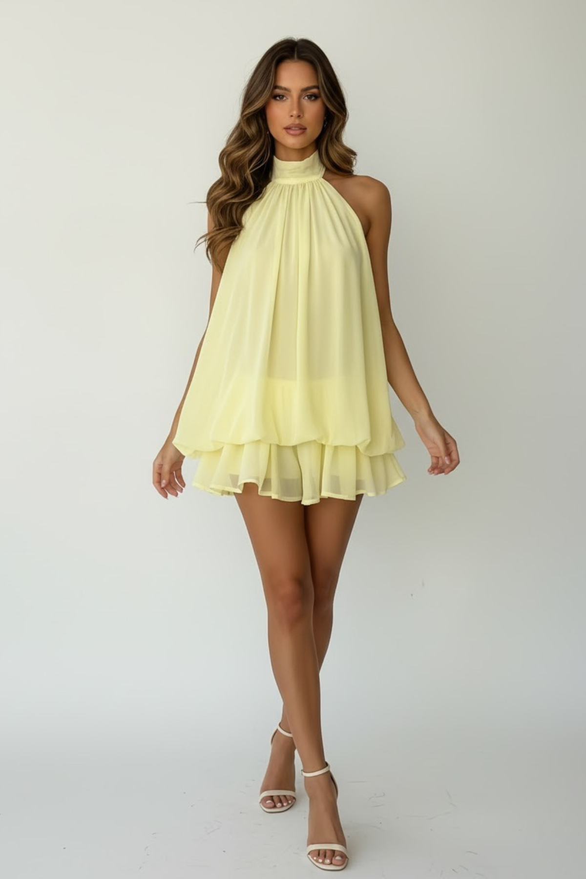 Chiffon Halterneck A-Line Mini Dress for Women