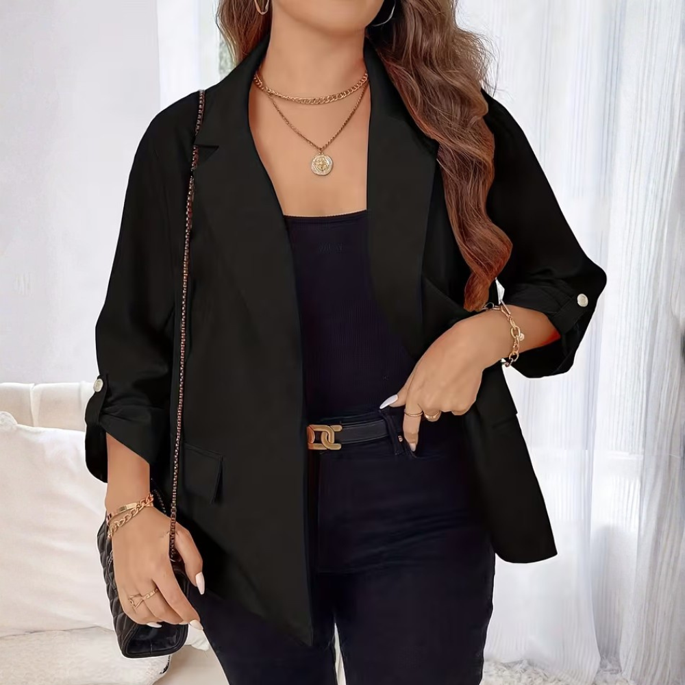Plus Size Black Lapel Blazer