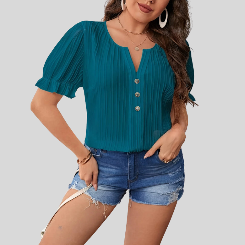 Notched Neck Plus Size Blouse