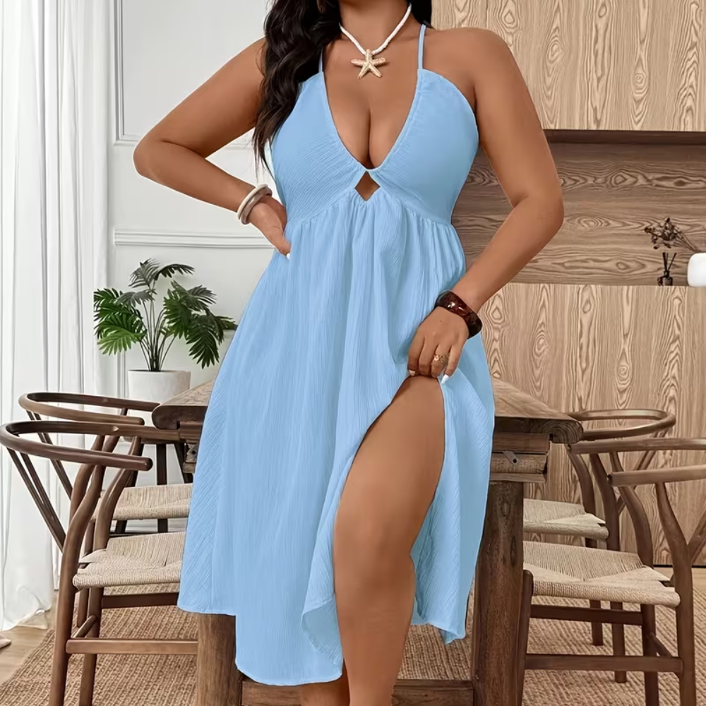 Plus Size Halter Neck & Keyhole Midi Dress