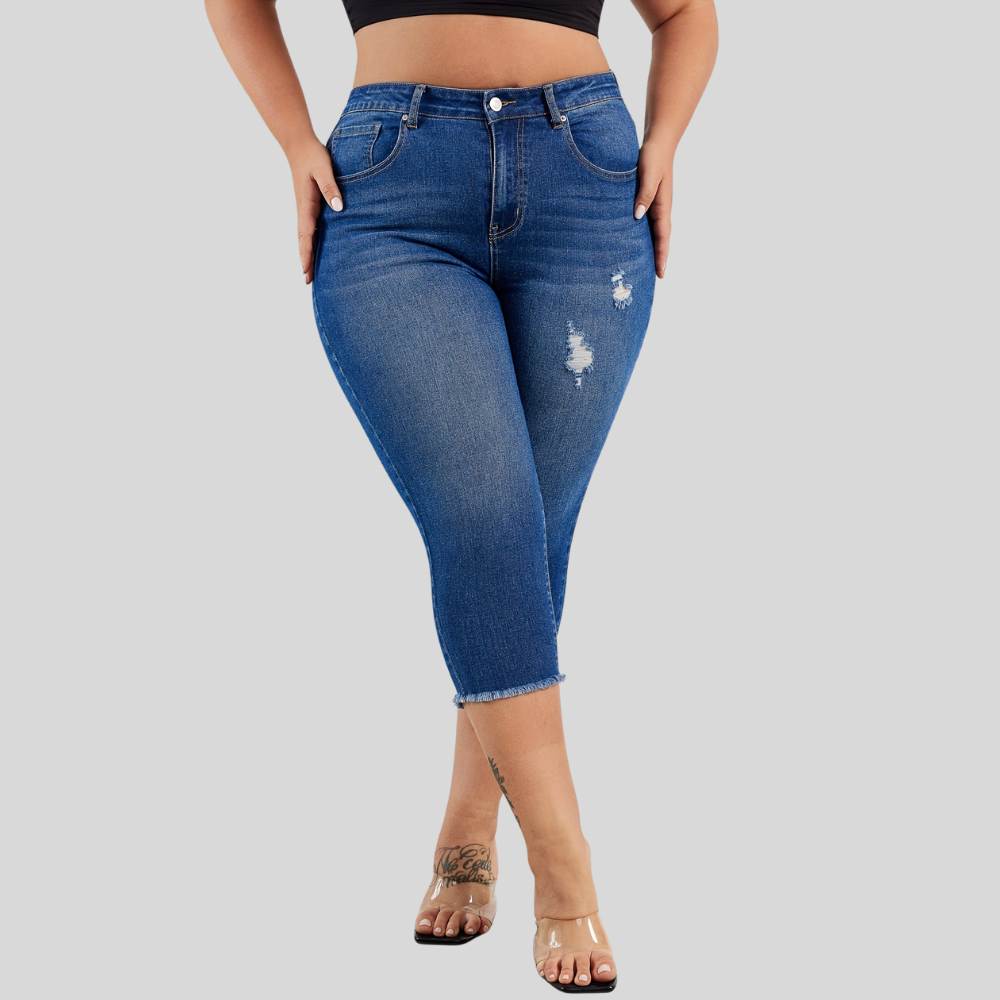 Frayed Capri Stretch Pants