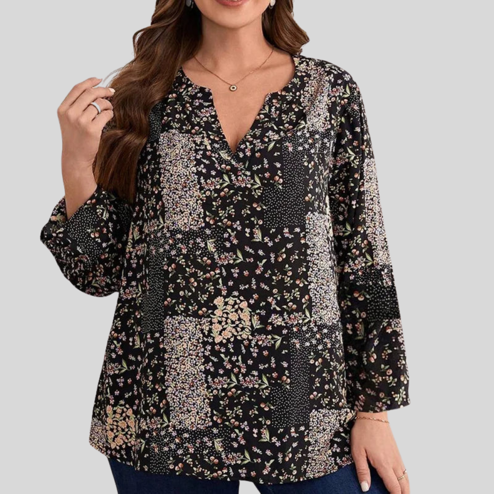 Plus Size Printed V Neck Blouse