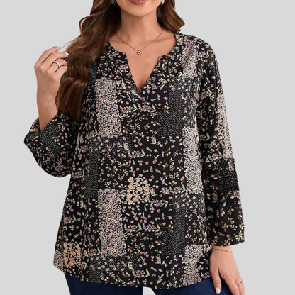 Plus Size Printed V Neck Blouse