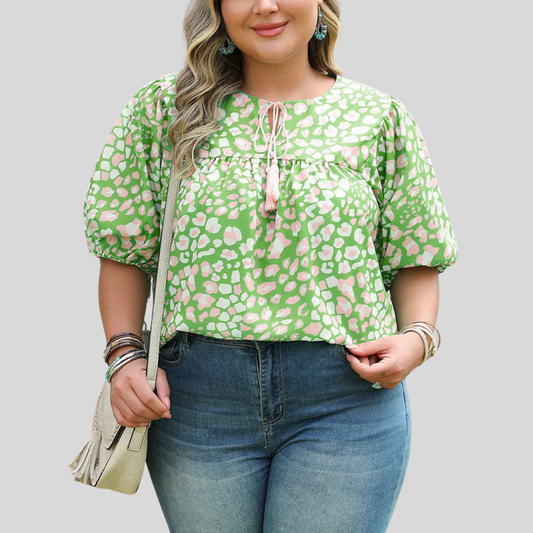 Leopard Tassel Plus Size Blouse