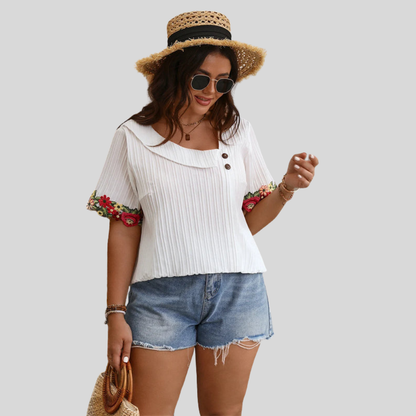 Embroidered Skew Plus Size Blouse