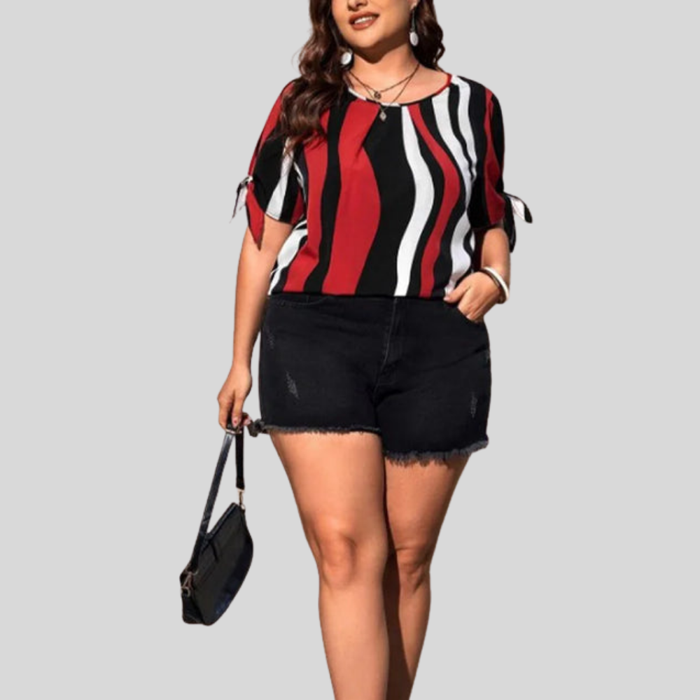 Striped Tie Plus Size Blouse
