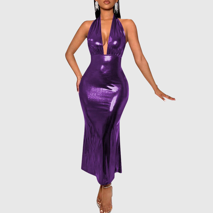 Metallic Plus Size Halter Dress