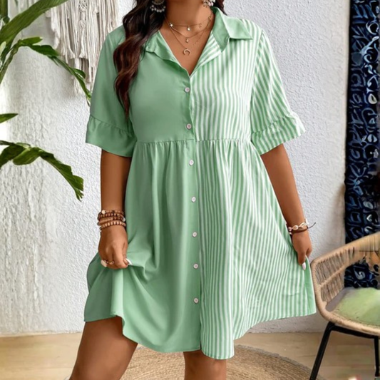 Plus Size Striped Sleeve Shirt Dress