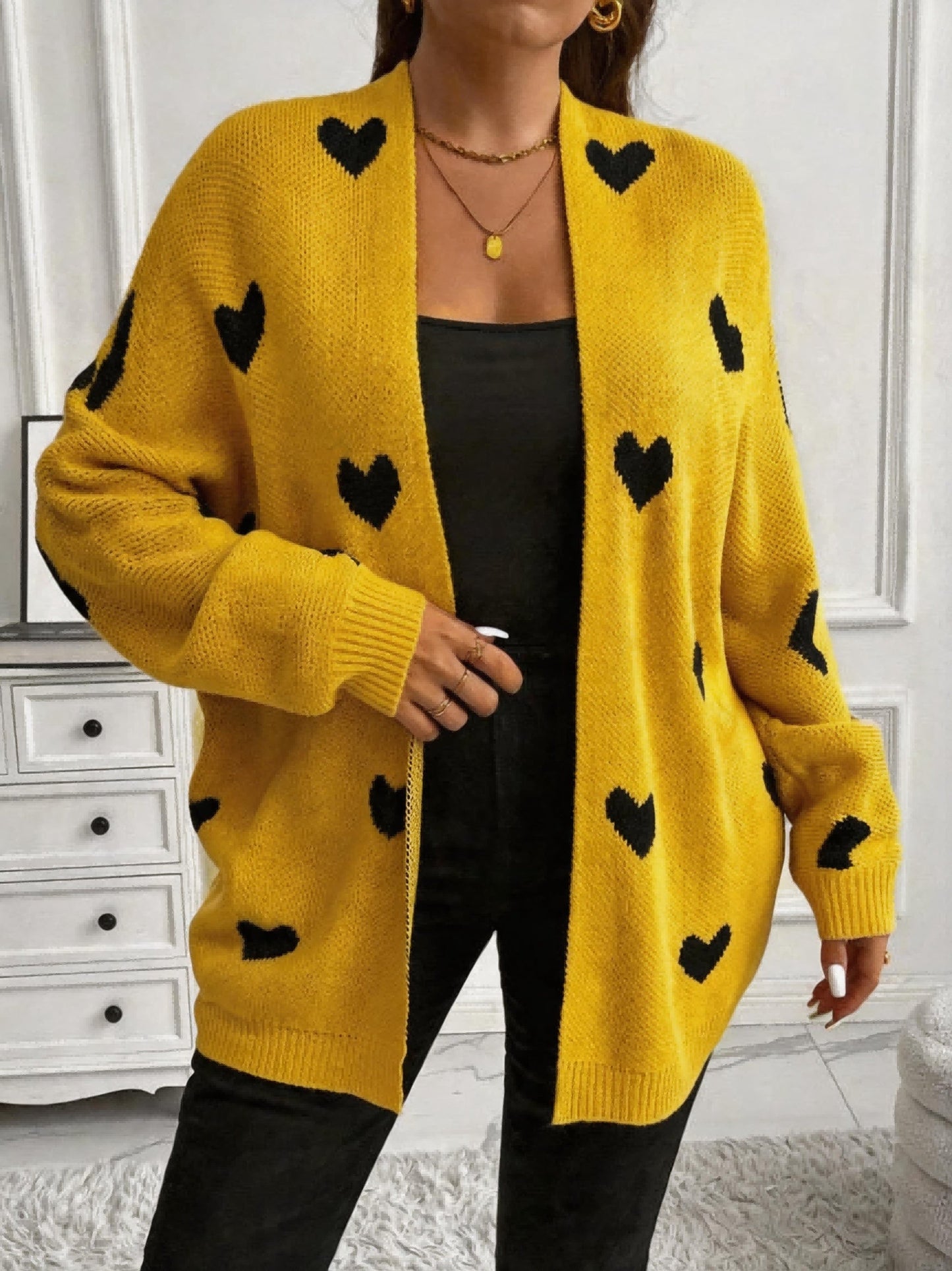 Plus Size Heart Print Cardigan