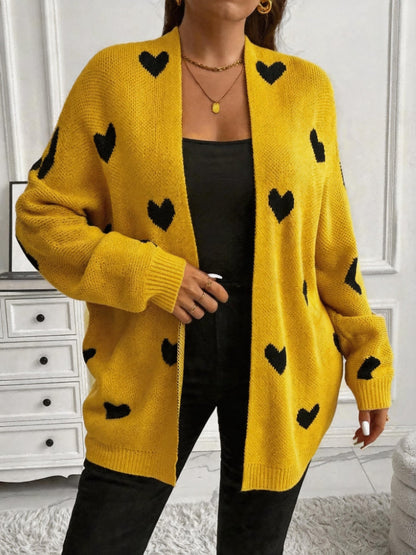 Plus Size Heart Print Cardigan