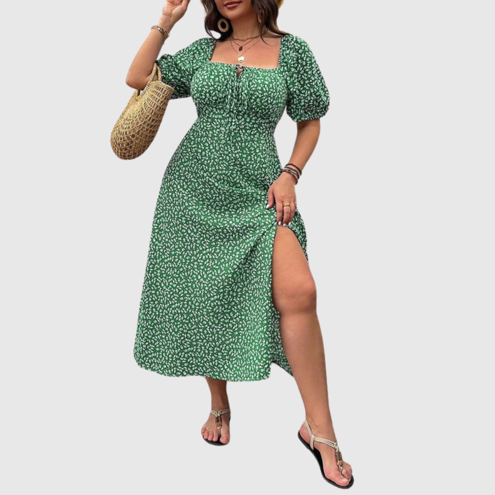 Square Neck Plus Size Midi Dress