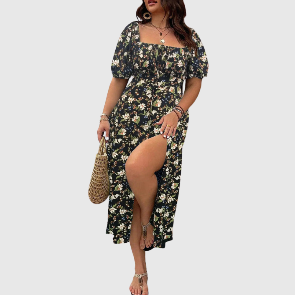 Square Neck Plus Size Midi Dress