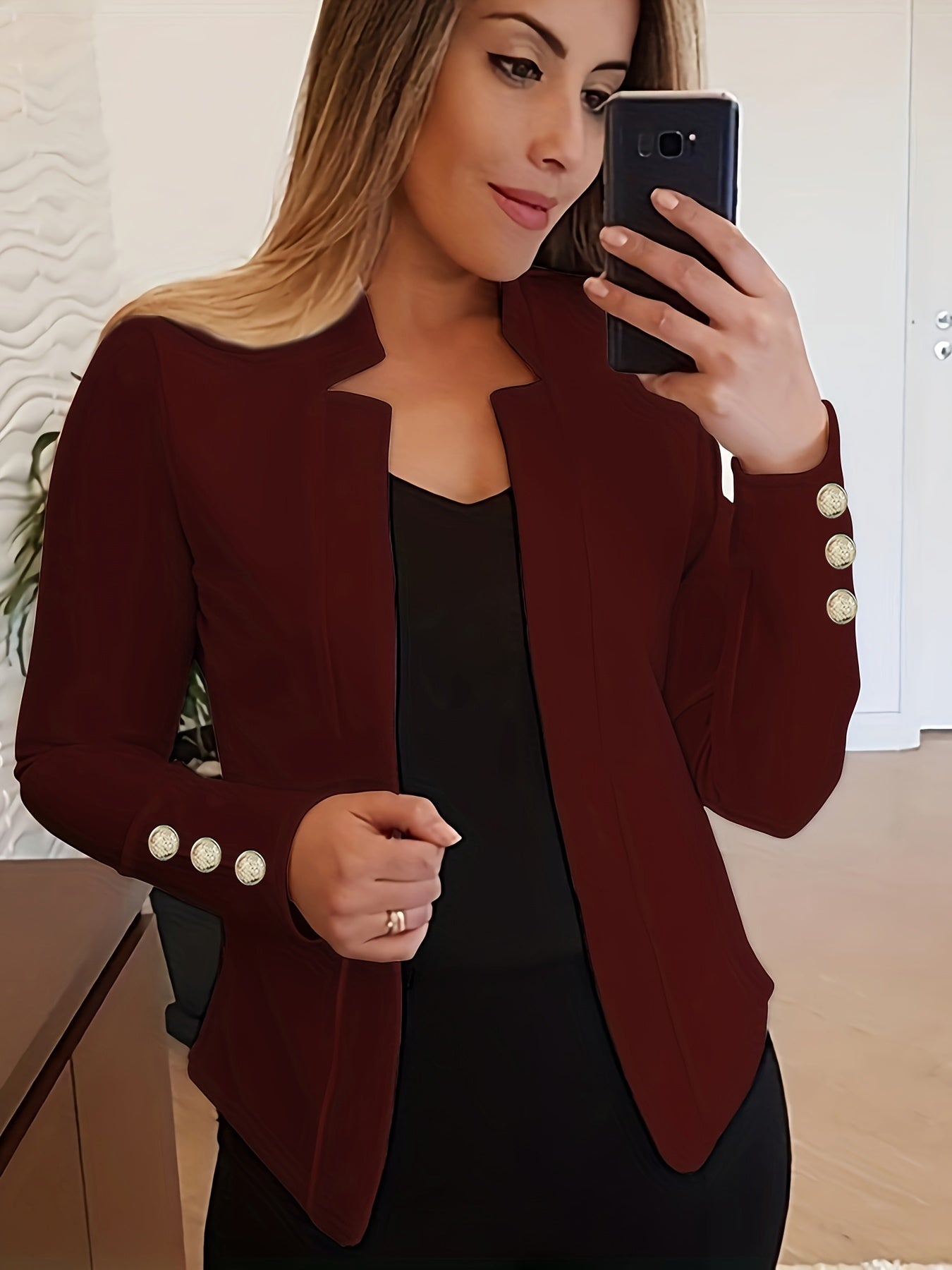 Red Button Detail Office Blazer