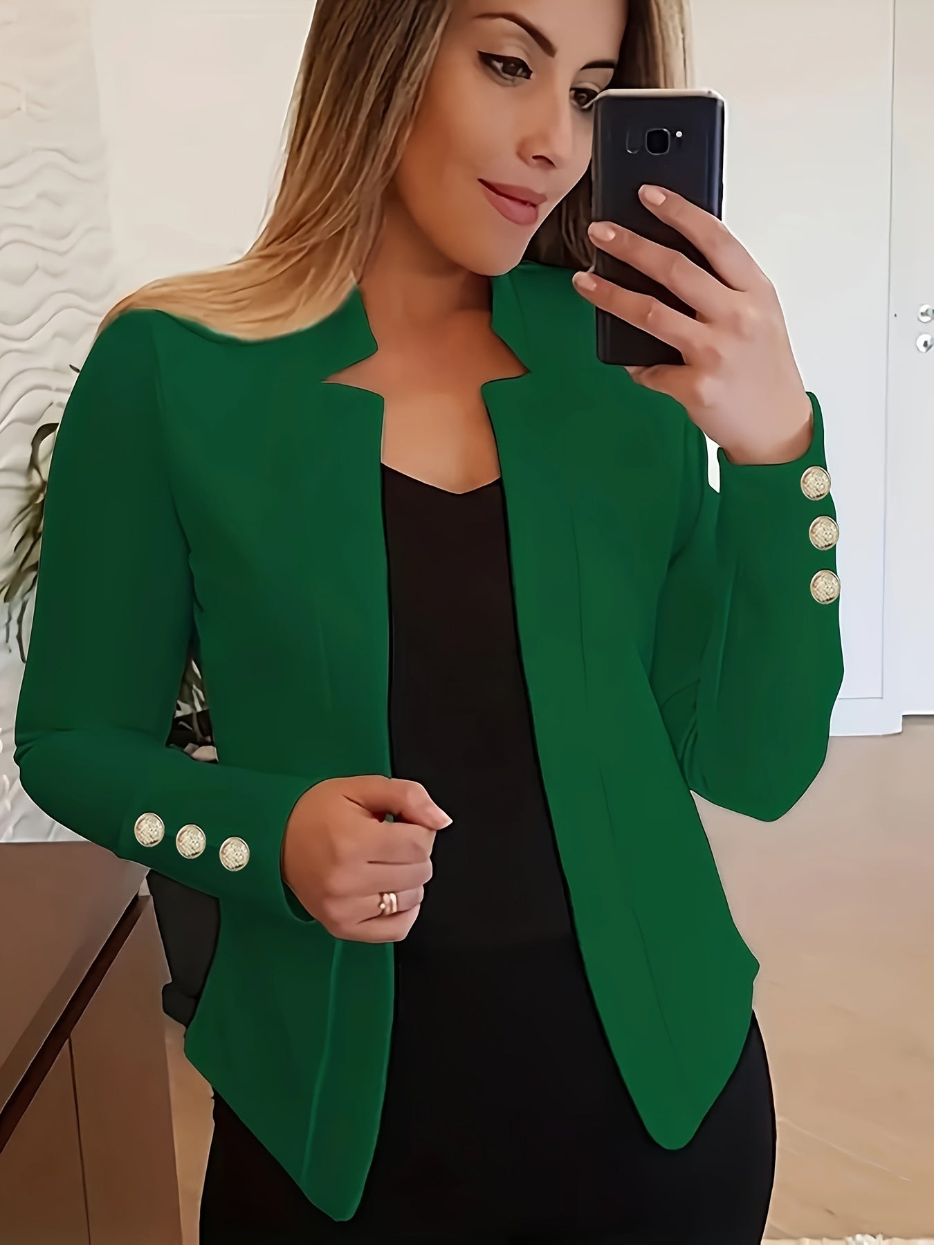 Red Button Detail Office Blazer