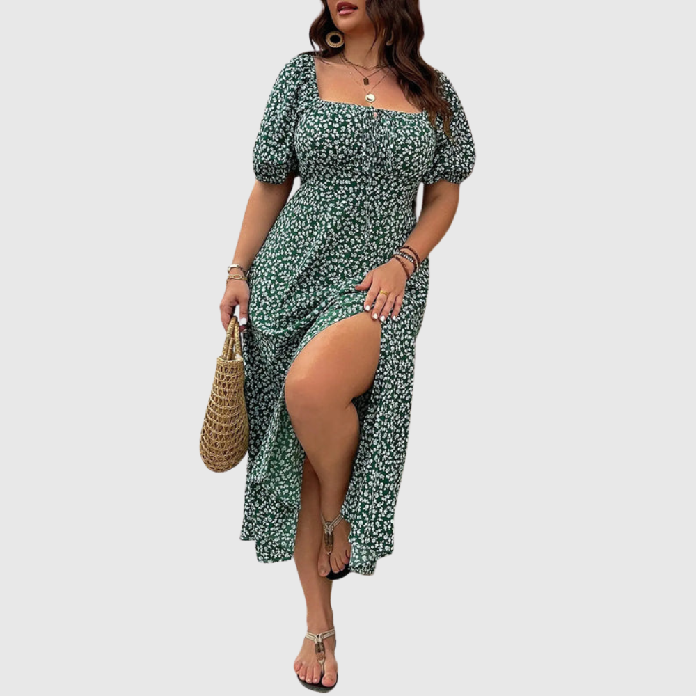 Square Neck Plus Size Midi Dress