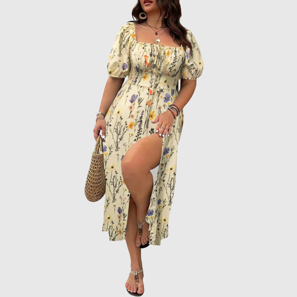 Square Neck Plus Size Midi Dress