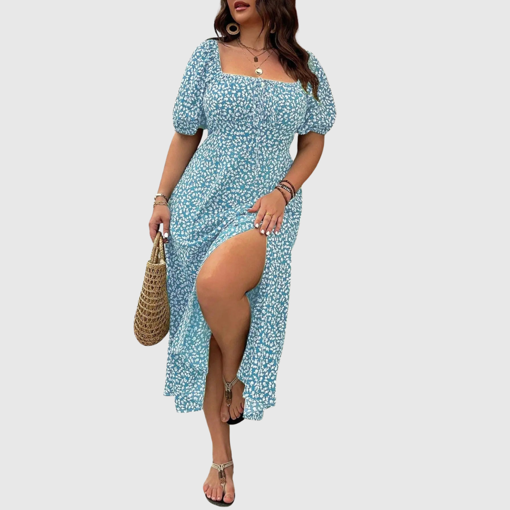 Square Neck Plus Size Midi Dress