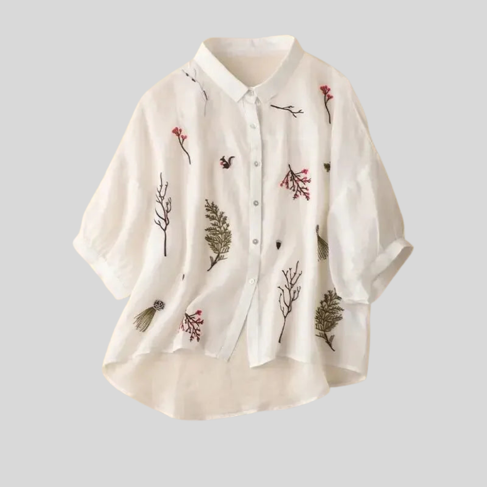 Elegant Embroidered Linen Blouse