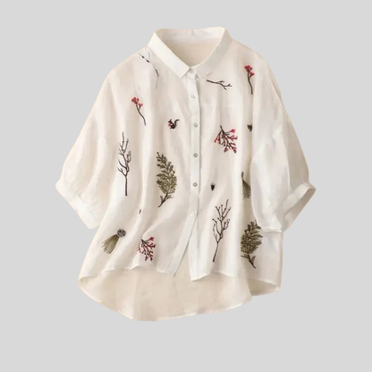 Elegant Embroidered Linen Blouse