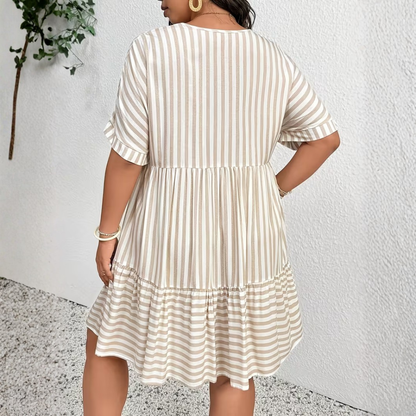 Plus Size Striped V Neck Flowy Dress