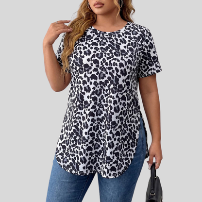 Plus Size Leopard Slit Shirt