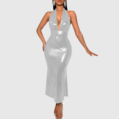 Metallic Plus Size Halter Dress