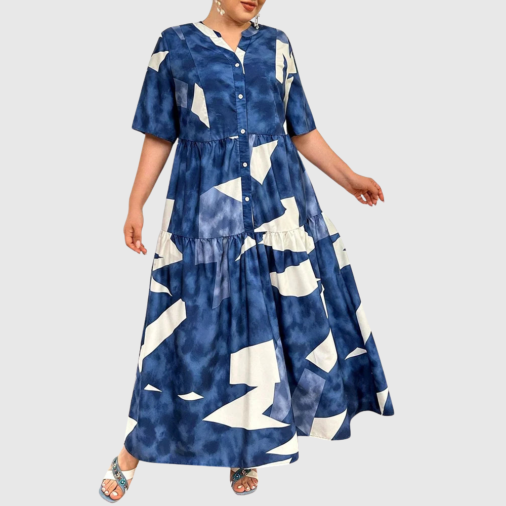 Stand Collar Plus Size Maxi Dress