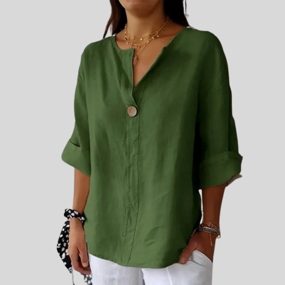 Casual Linen V Neck Blouse