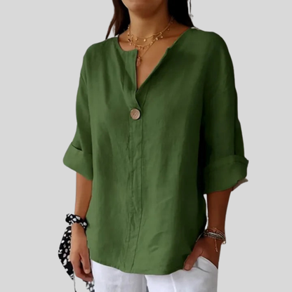 Casual Linen V Neck Blouse