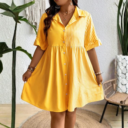 Plus Size Striped Sleeve Shirt Dress