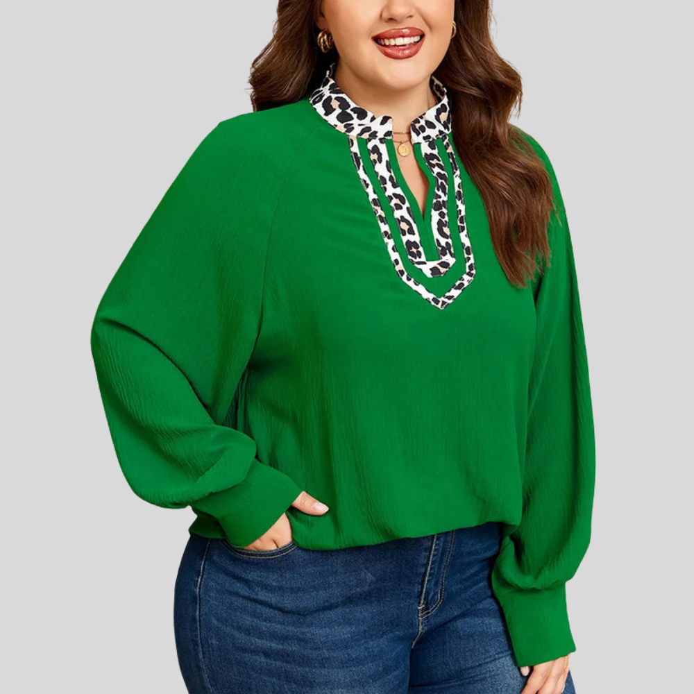Leopard Patch Plus Size Blouse