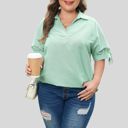 Plus Size Striped Collar Blouse