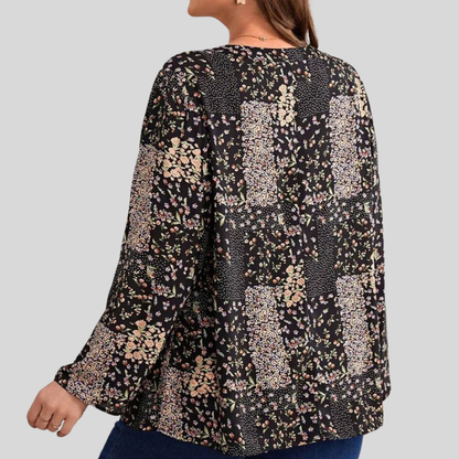 Plus Size Printed V Neck Blouse