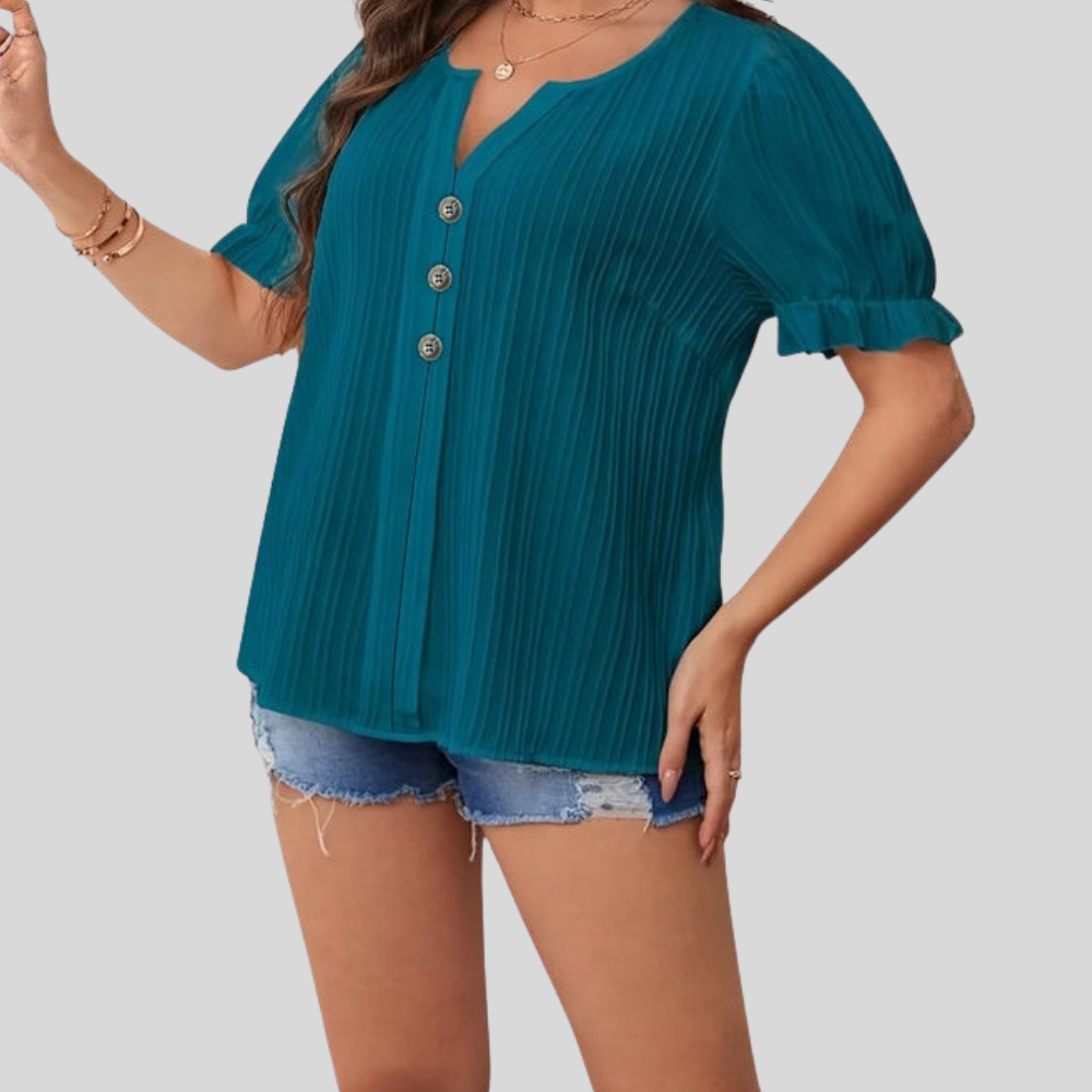 Notched Neck Plus Size Blouse
