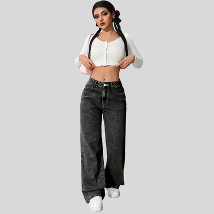 High Waist Snowflake Wash Jeans