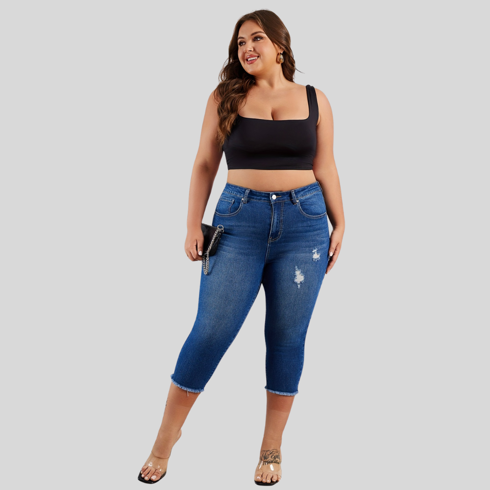 Frayed Capri Stretch Pants