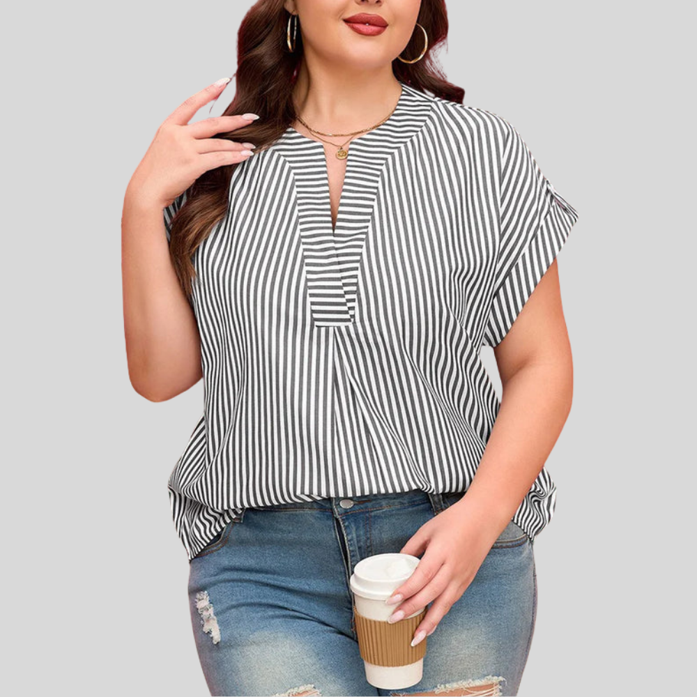 Notch Stripe Plus Size Blouse