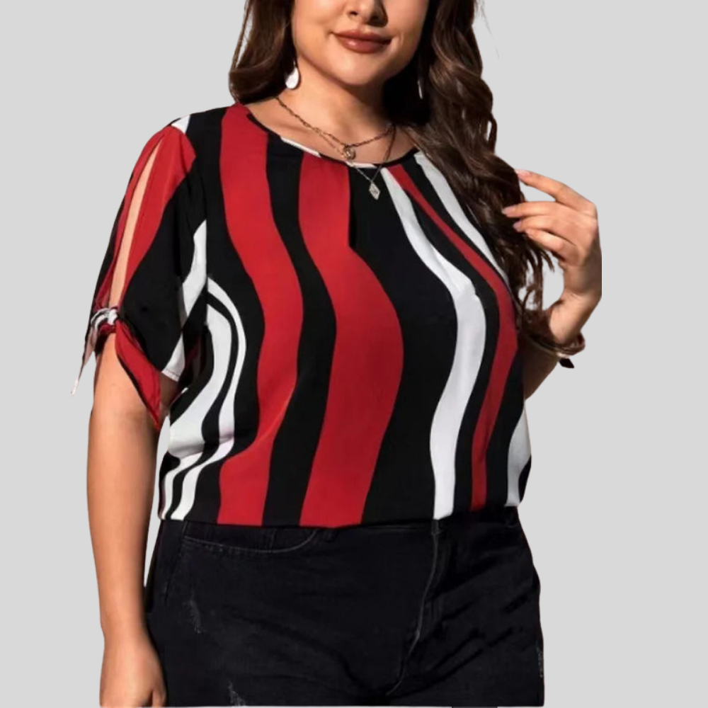 Striped Tie Plus Size Blouse