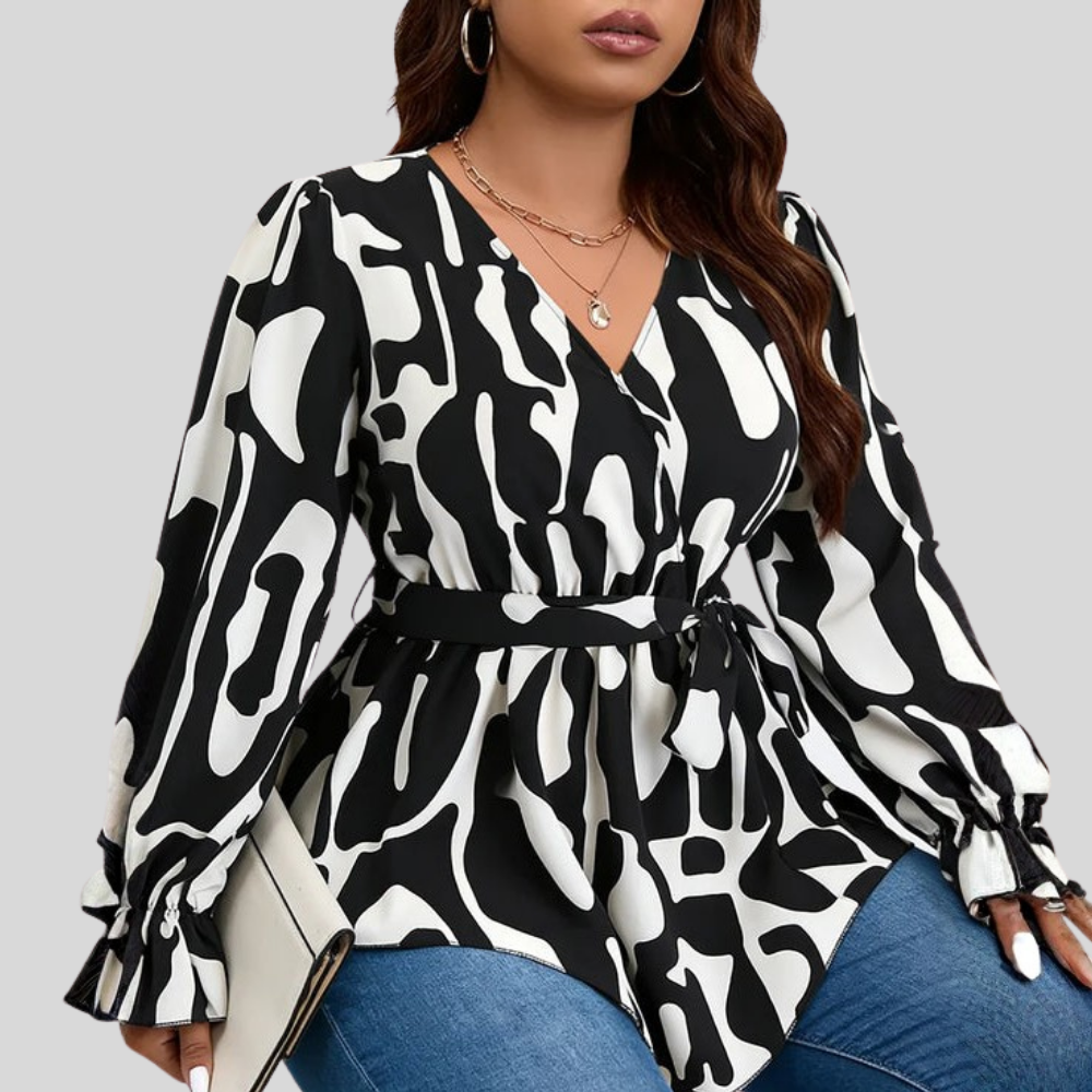 Plus Size Belted Peplum Blouse