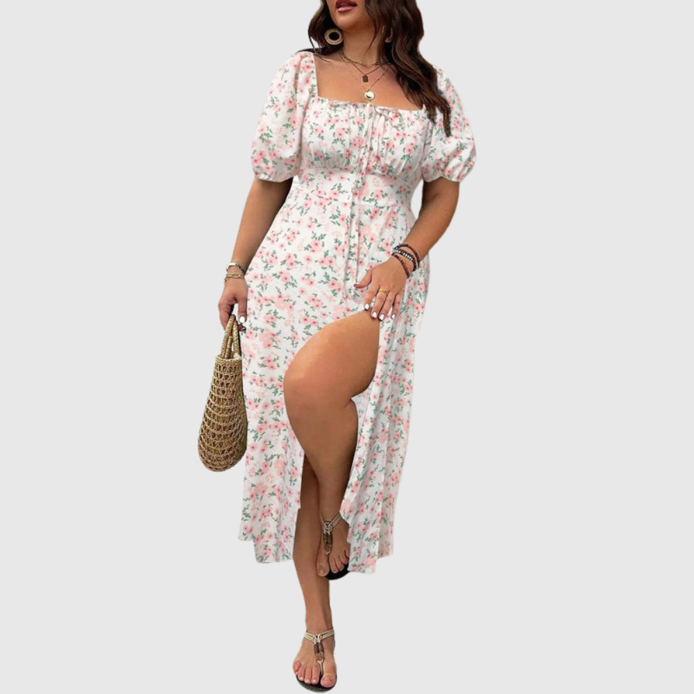 Square Neck Plus Size Midi Dress